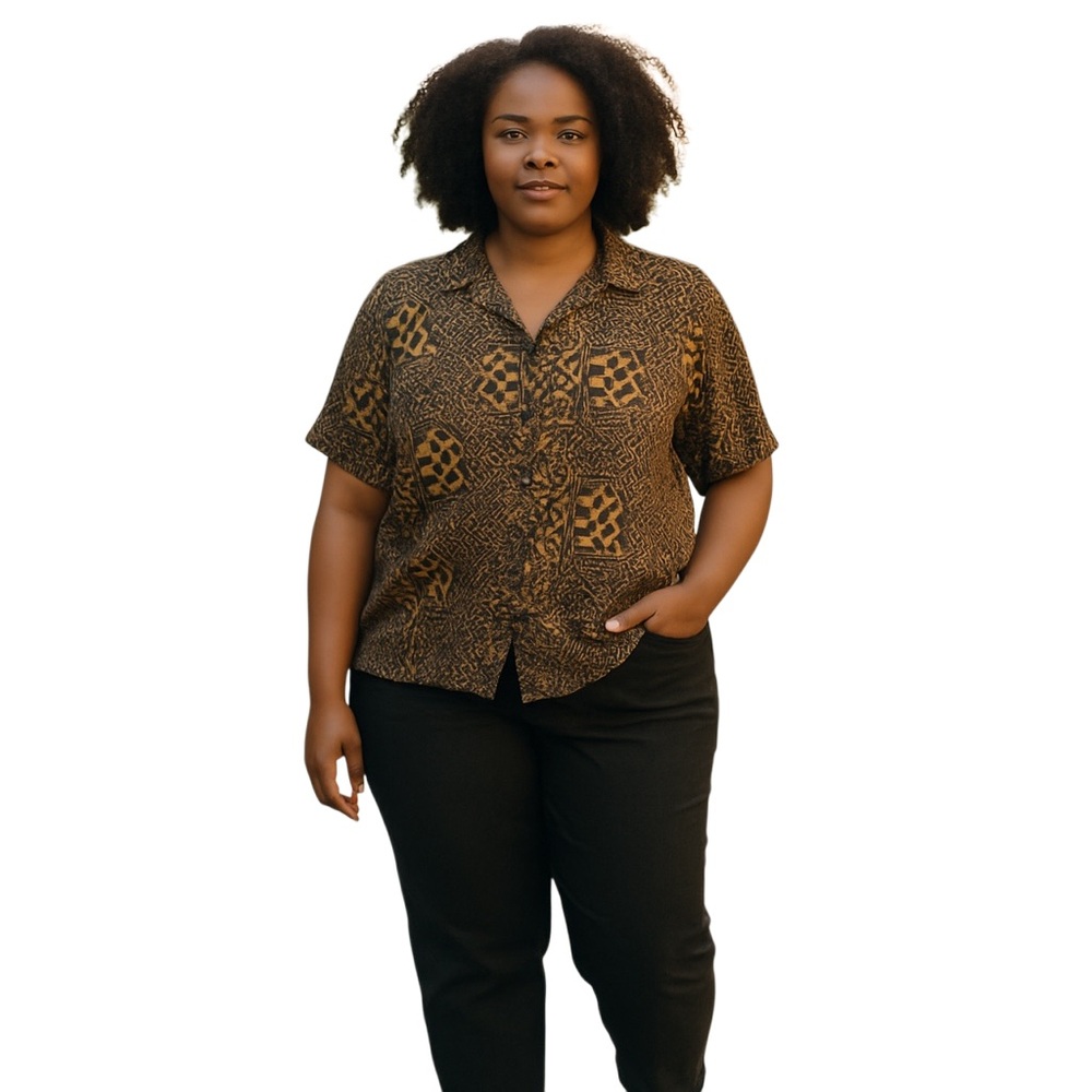 Impressions Black and Cream Boxy Button Down Blouse